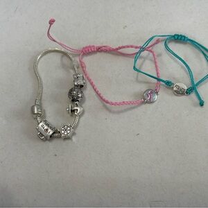 Silver and Pink Charm Bracelet Set